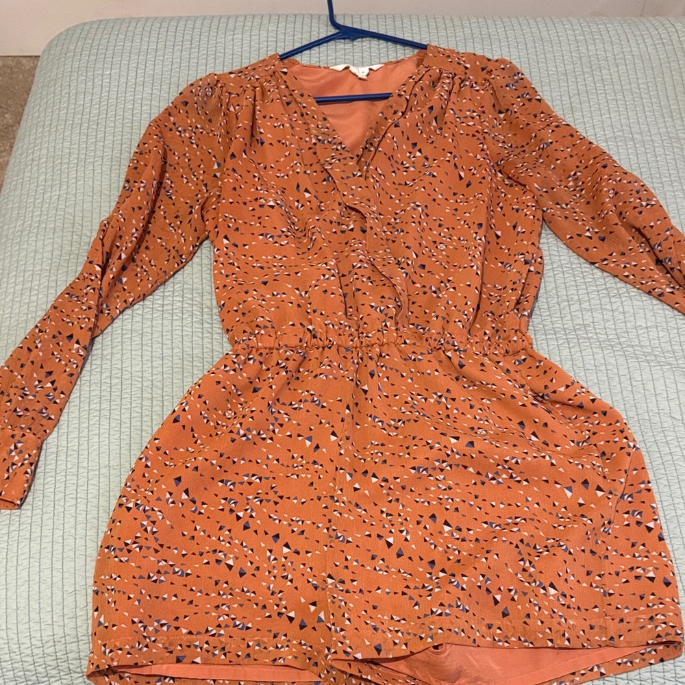 BCBGeneration Orange Long sheer Sleeve Romper